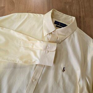 Ralph Lauren Mens Easy Care Long Sleeve Button Up Shirt Yellow Cotton 16.5 34/35